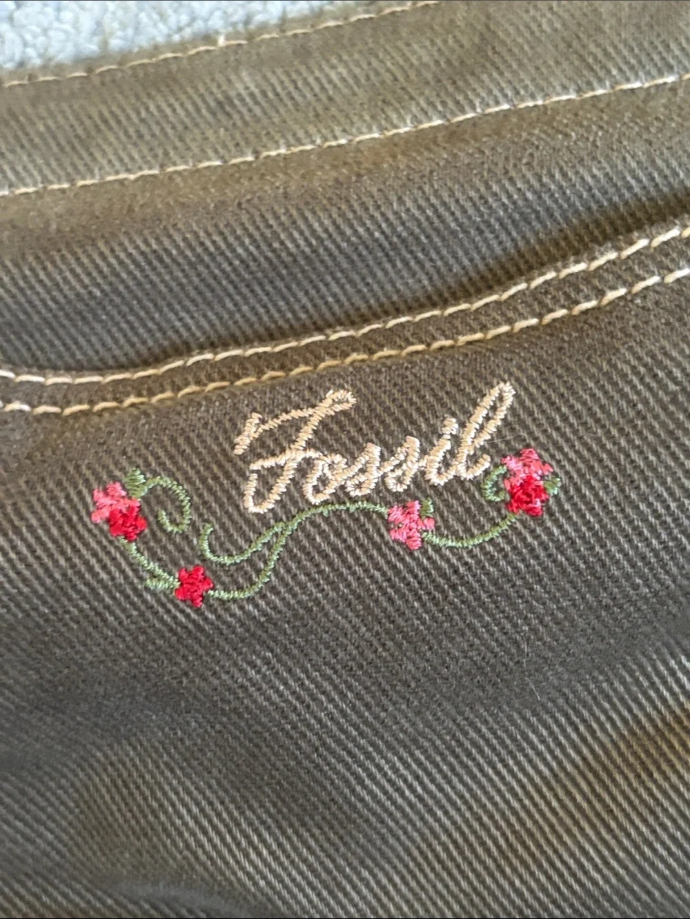 Y2KFossil Brown Canvas Messenger Bag with Olive Strap